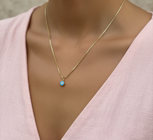 Tiny Blue Round Evil Eye Necklace