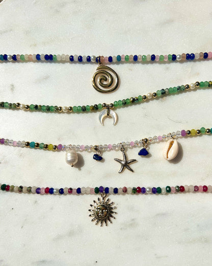 Multi Gemstone Golden Sun Beaded Necklace