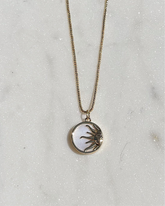 Pearl Half Sun Coin Necklace