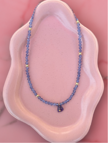 Beaded Amethyst Necklace with Amethyst Chip Pendant