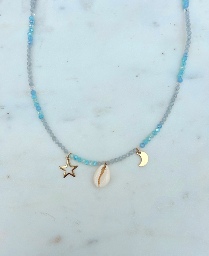 Beaded White Jade & Aquamarine Coastal Necklace