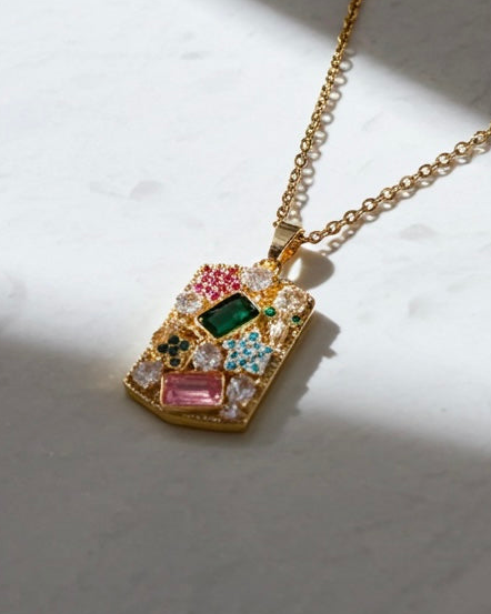 Luxe Mosaic Gemstone Pendant Necklace