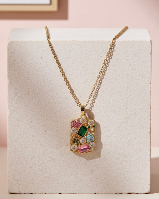 Luxe Mosaic Gemstone Pendant Necklace