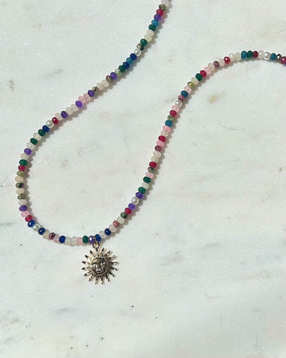 Multi Gemstone Golden Sun Beaded Necklace
