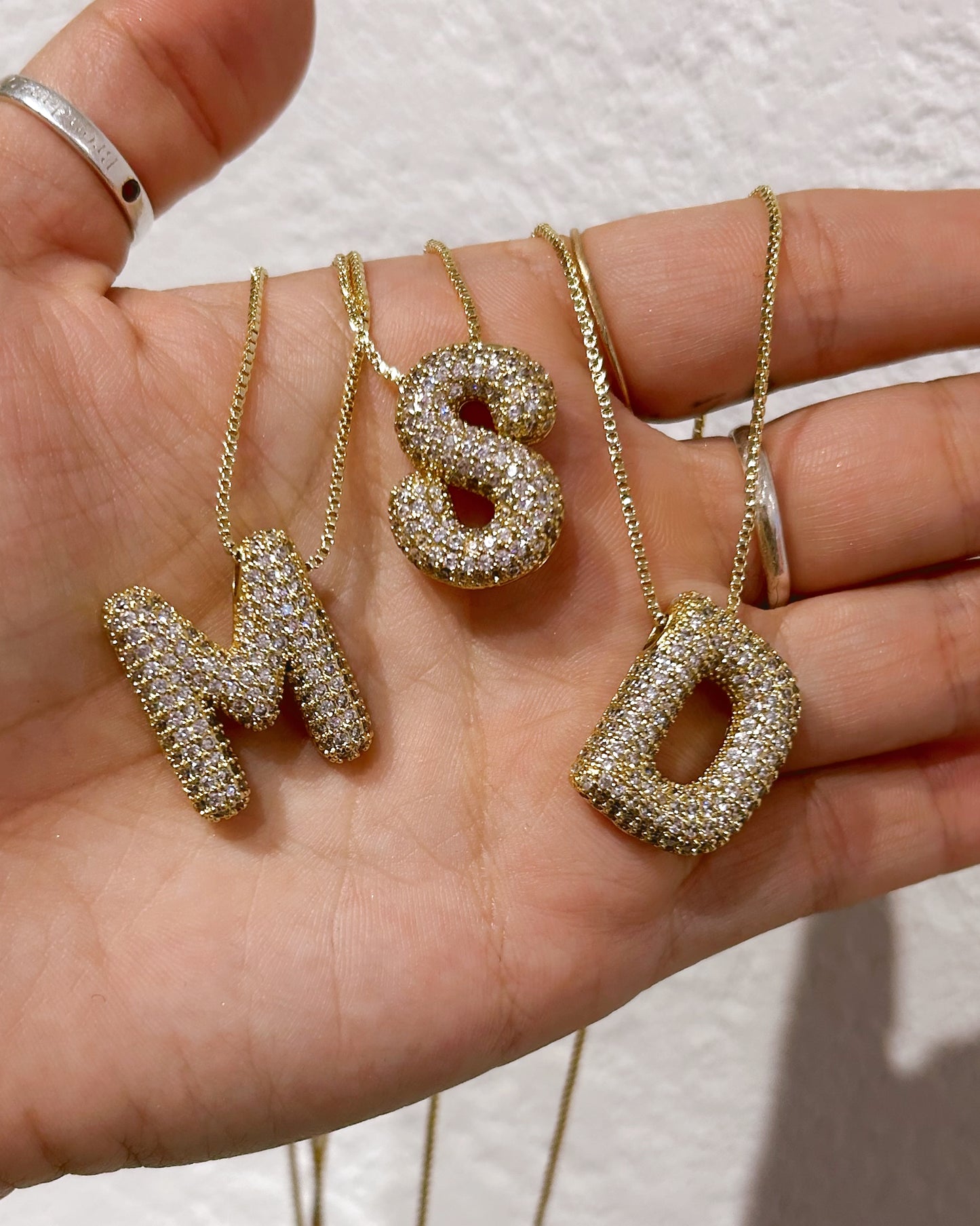 Chunky Zirconia Bubble Letter Necklace