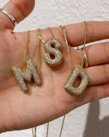 Chunky Zirconia Bubble Letter Necklace