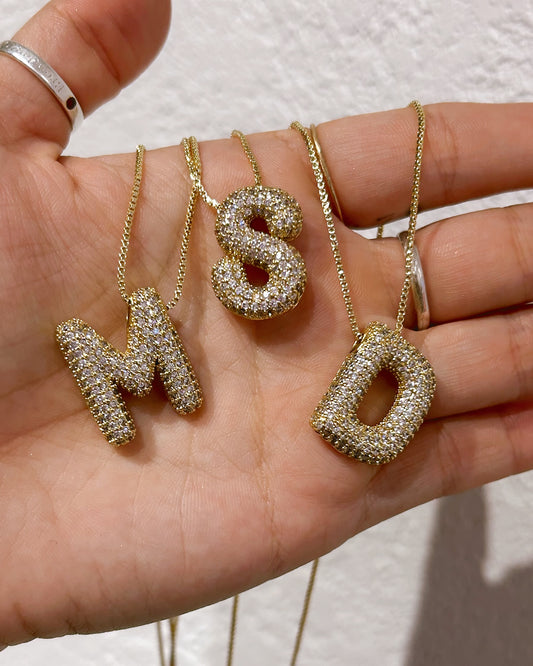 Chunky Zirconia Bubble Letter Necklace