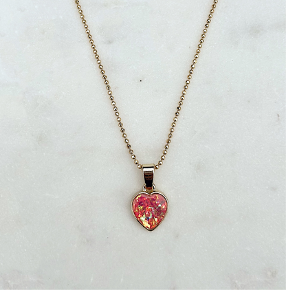 Pink Fire Opal Heart Choker