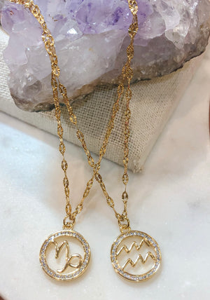 Crystal Coin Zodiac Necklace