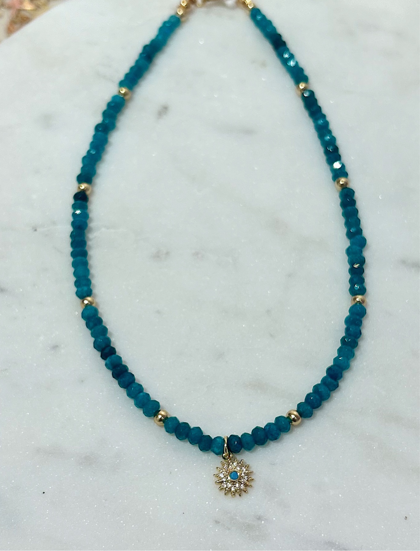 Beaded Apatite Turquoise Sun Necklace