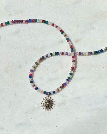 Multi Gemstone Golden Sun Beaded Necklace
