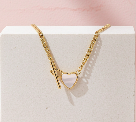 Mother of Pearl Heart Toggle Clasp Necklace