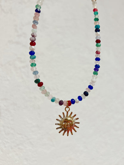 Multi Gemstone Golden Sun Beaded Necklace