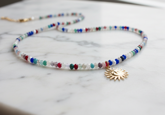 Multi Gemstone Golden Sun Beaded Necklace