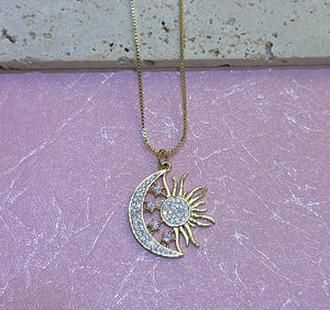 Crescent Moon Radiant Sun Necklace