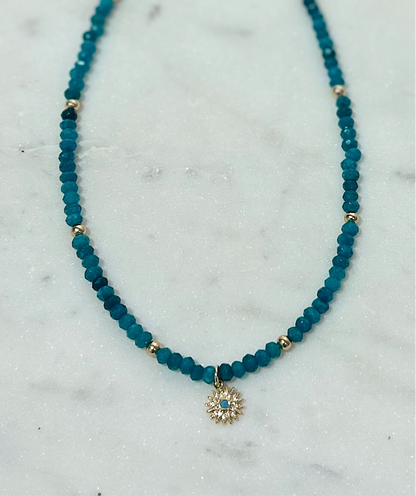 Beaded Apatite Turquoise Sun Necklace