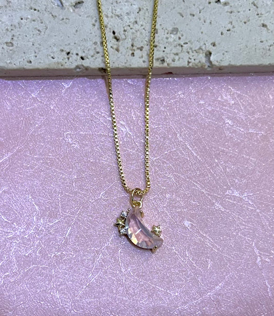 Pink Opal Crescent Moon Necklace