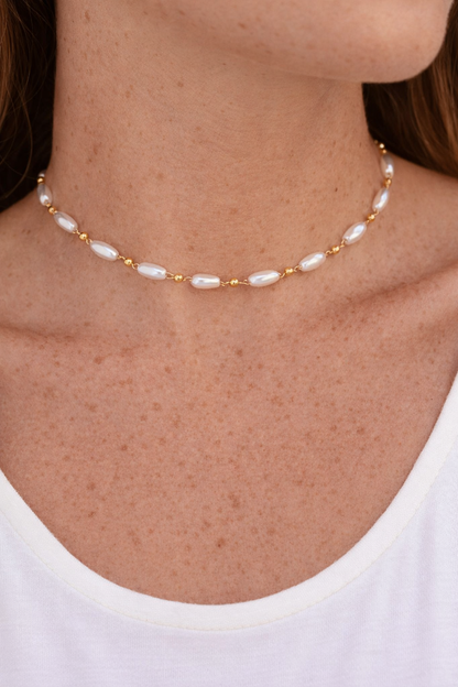 Golden Oval Pearl Necklace