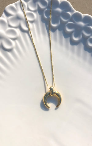 Box Chain Horn Moon Necklace