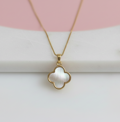 Box Chain Mother of Pearl Clover Necklace