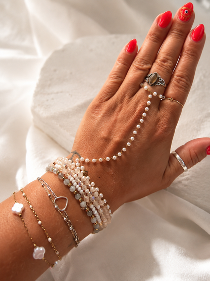 Hand Chain- Gold Round Pearl