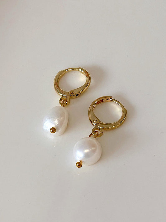 Freshwater Pearl Droplet Hoops