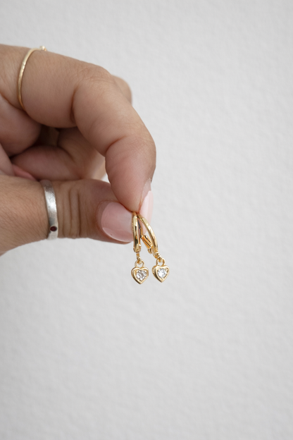 Mini Heart Quartz Huggie Earrings