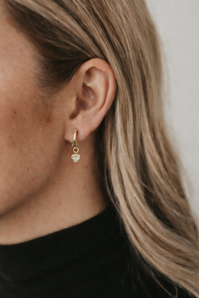 Mini Heart Quartz Huggie Earrings