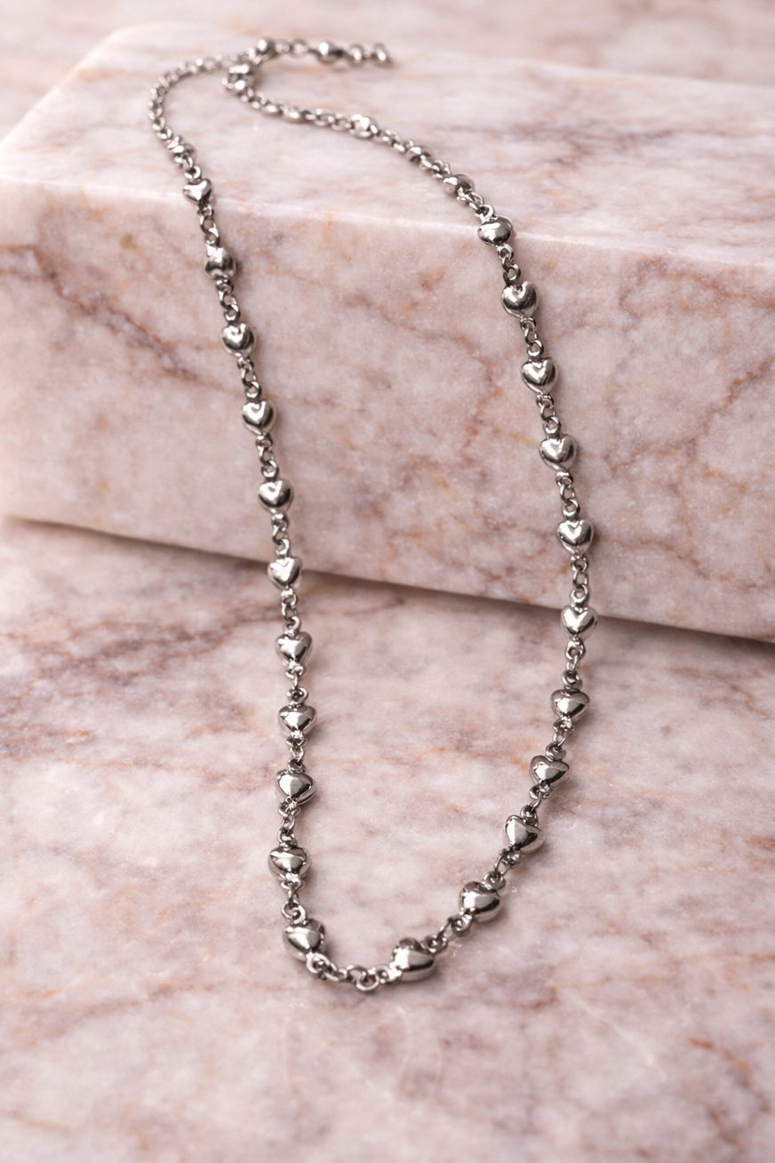 Silver Heart Station Necklace