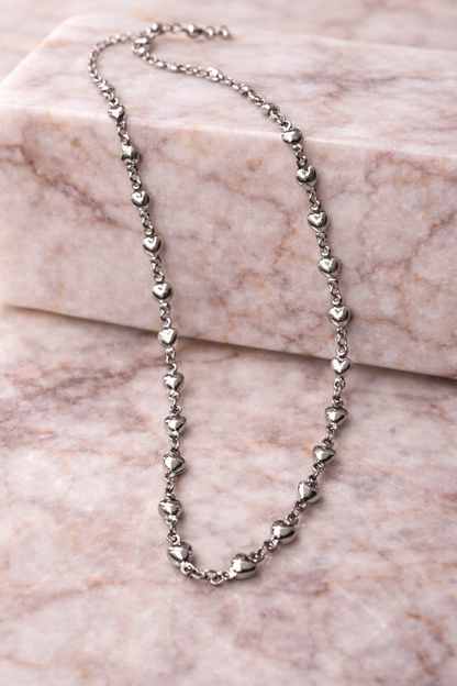 Silver Heart Station Necklace