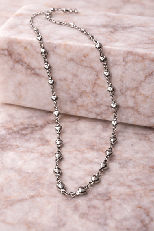 Silver Heart Station Necklace