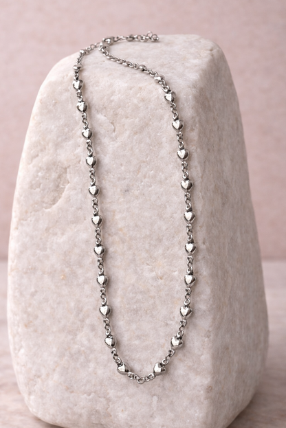 Silver Heart Station Necklace