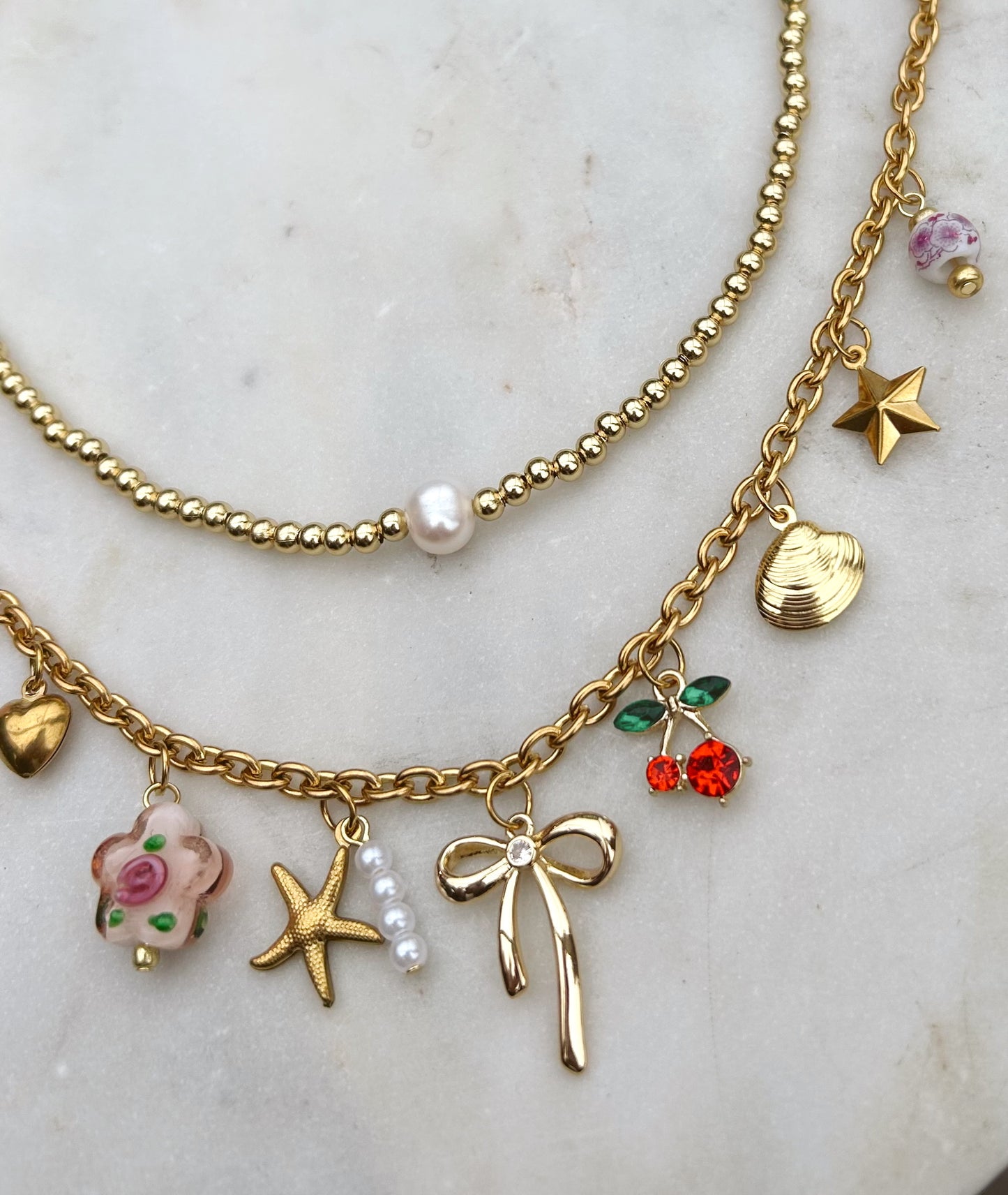 Gold beaded Necklace with Freshwater Pearl
