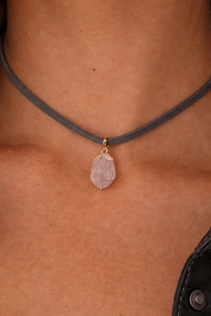Suede Raw Crystal Choker