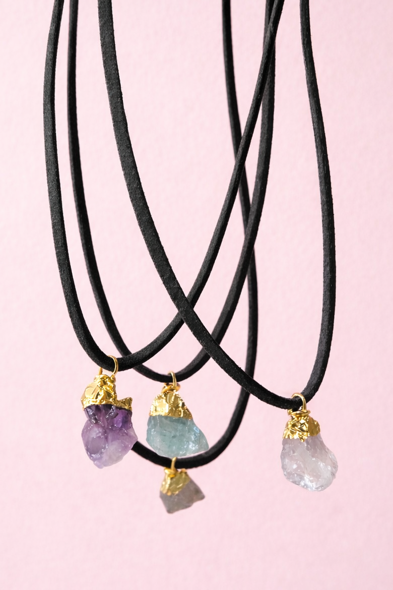 Suede Raw Crystal Choker