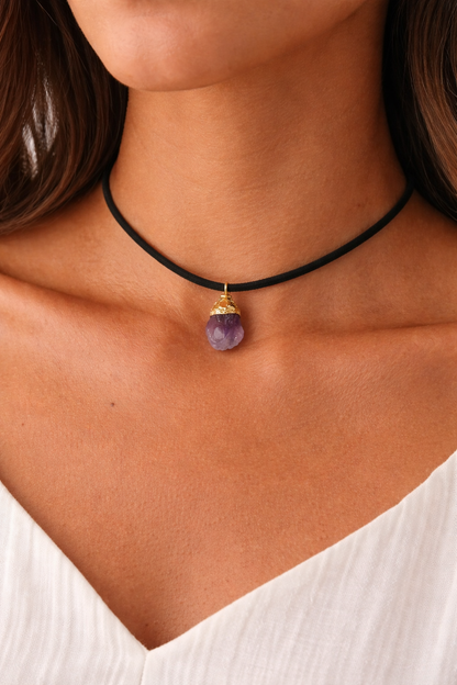 Suede Raw Crystal Choker
