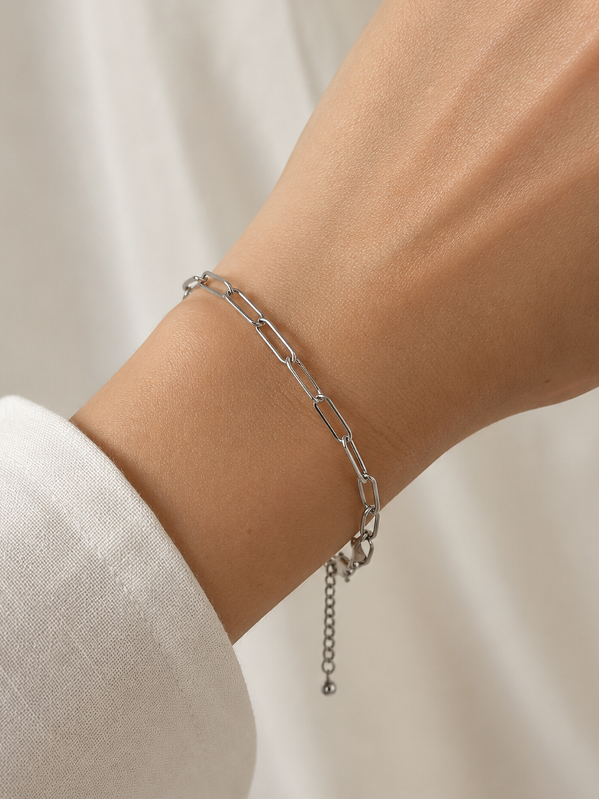 Large Link Silver Paperclip Bracelet