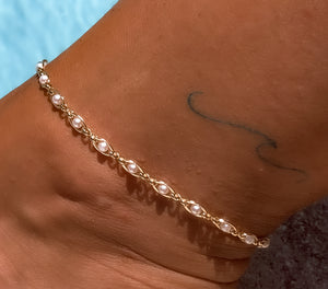 Oval Link Natural Pearl Anklet