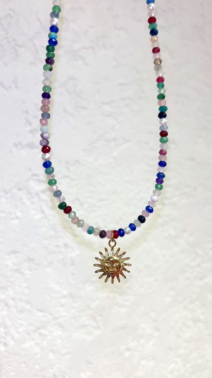 Multi Gemstone Golden Sun Beaded Necklace