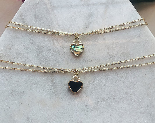 Black Agate Rhinestone Heart Choker