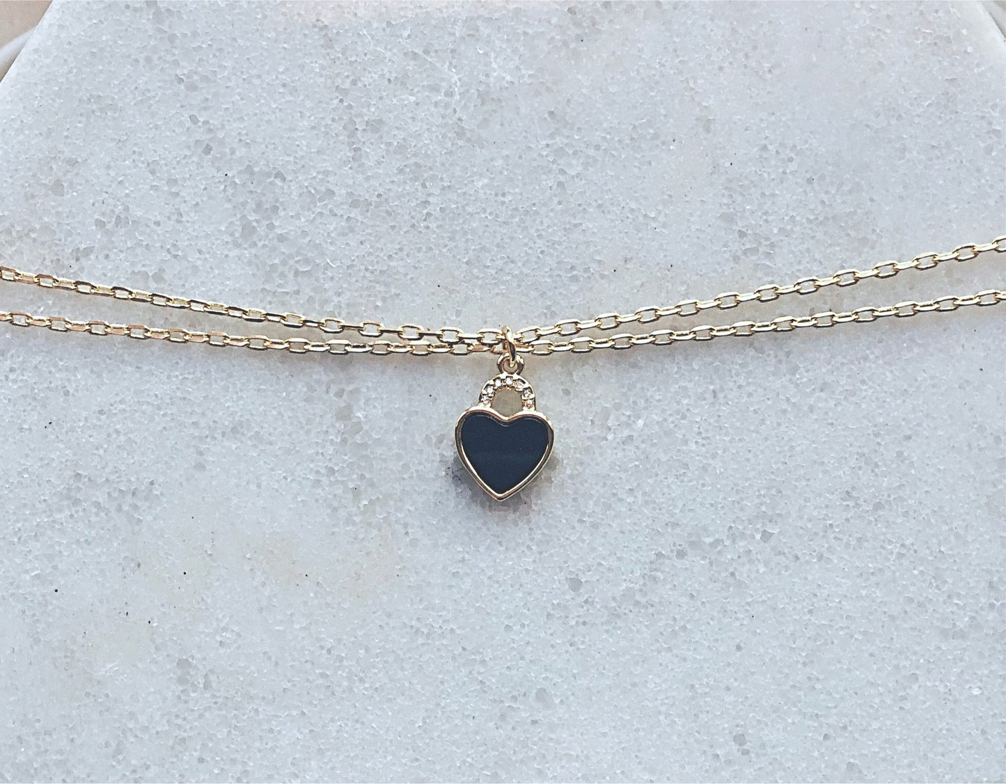 Black Agate Rhinestone Heart Choker