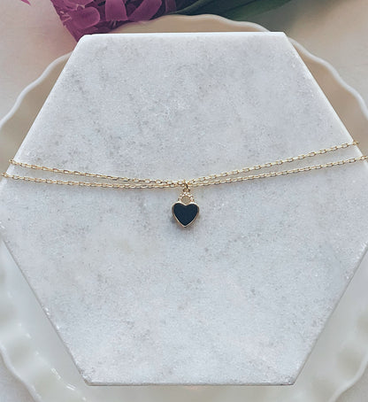 Black Agate Rhinestone Heart Choker