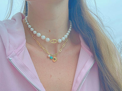 Crystal Pearl Drop Zodiac Necklace