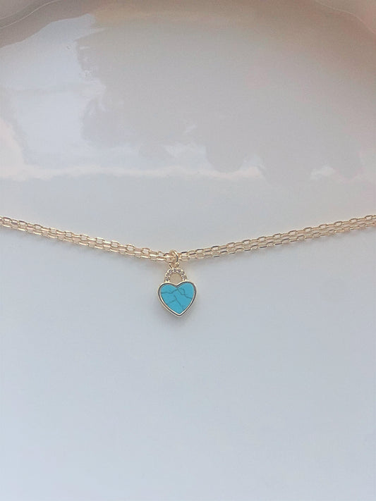 Turquoise Howlite Rhinestone Heart Choker