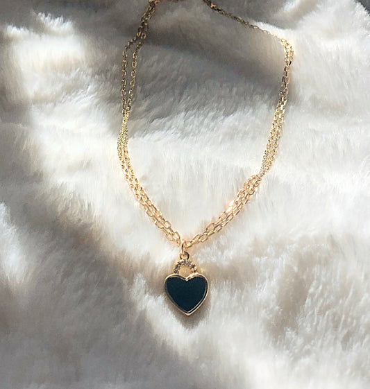 Black Agate Rhinestone Heart Choker