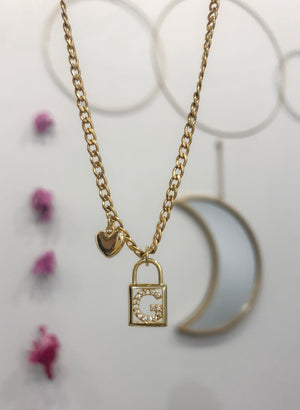 Heart Padlock Initial Necklace