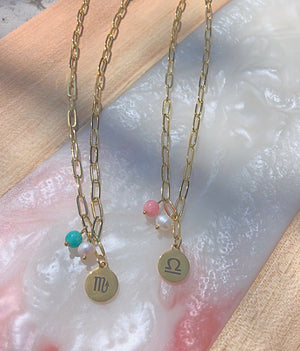 Crystal Pearl Drop Zodiac Necklace
