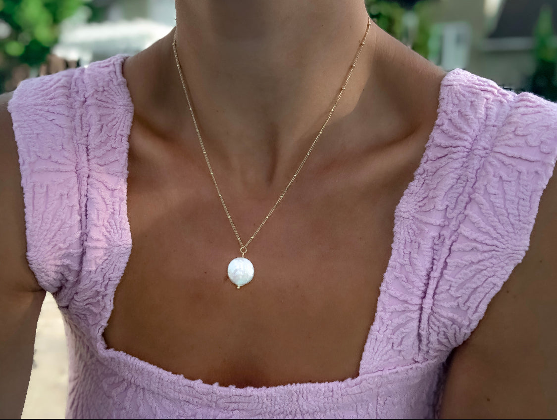 Natural Coin Pearl Drop Necklace