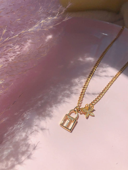 Butterfly Initial Padlock Necklace