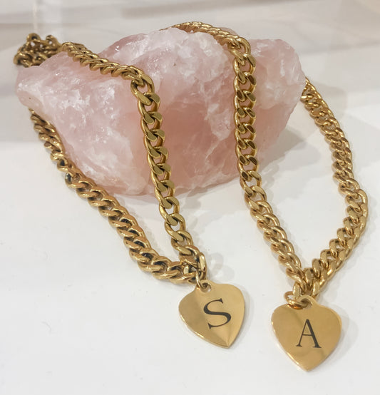 Chunky Engraved Heart Initial Choker
